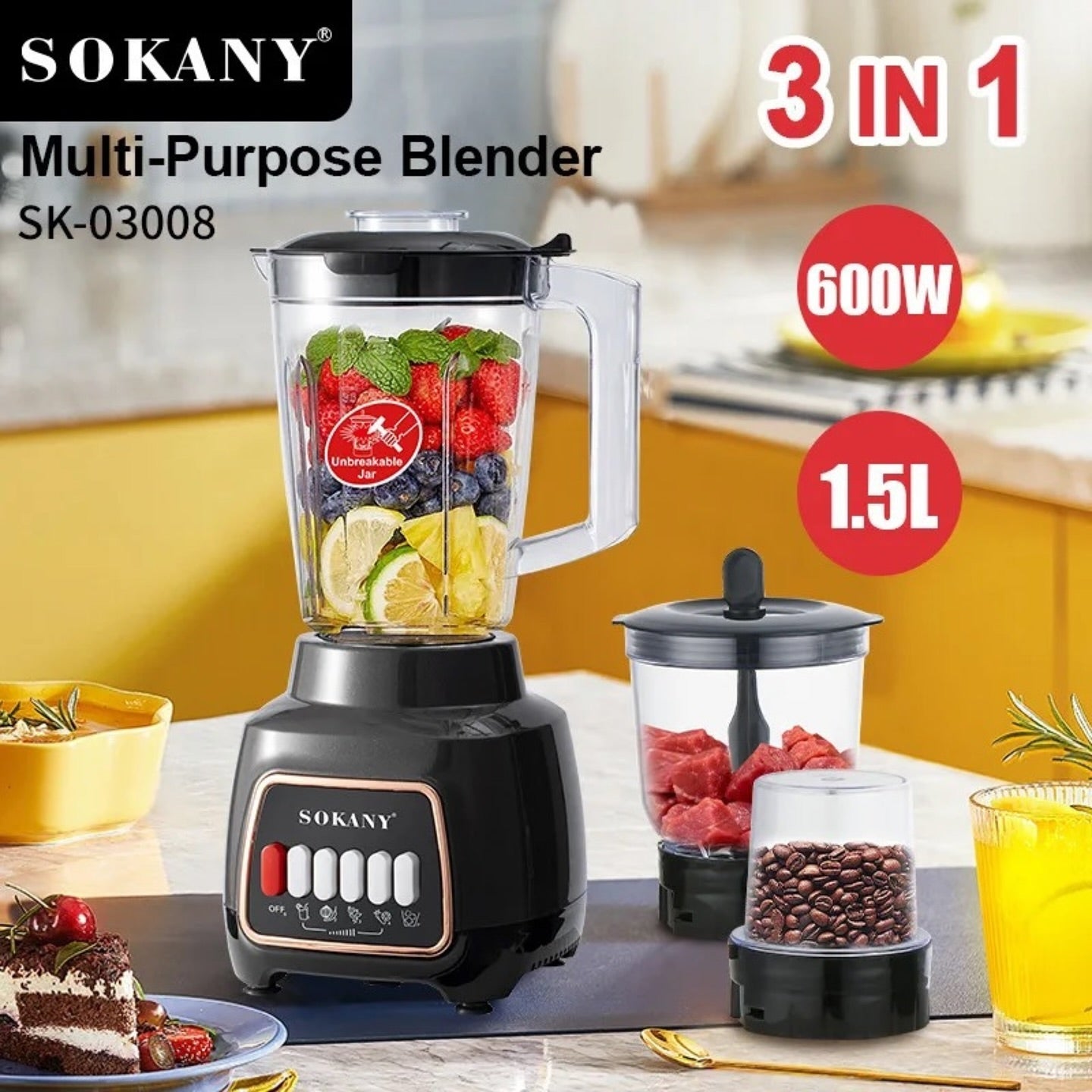 Licuadora Sokany 3 en 1🥤 - Licúa, muele y tritura