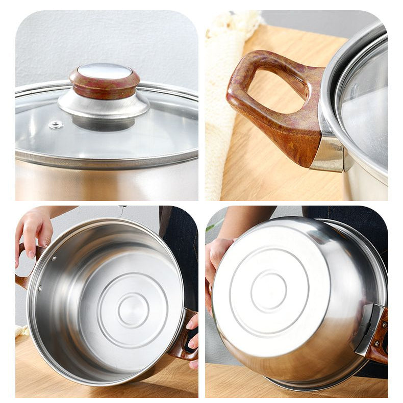 Set de Ollas Premium de Acero Inoxidable con Mangos de Madera
