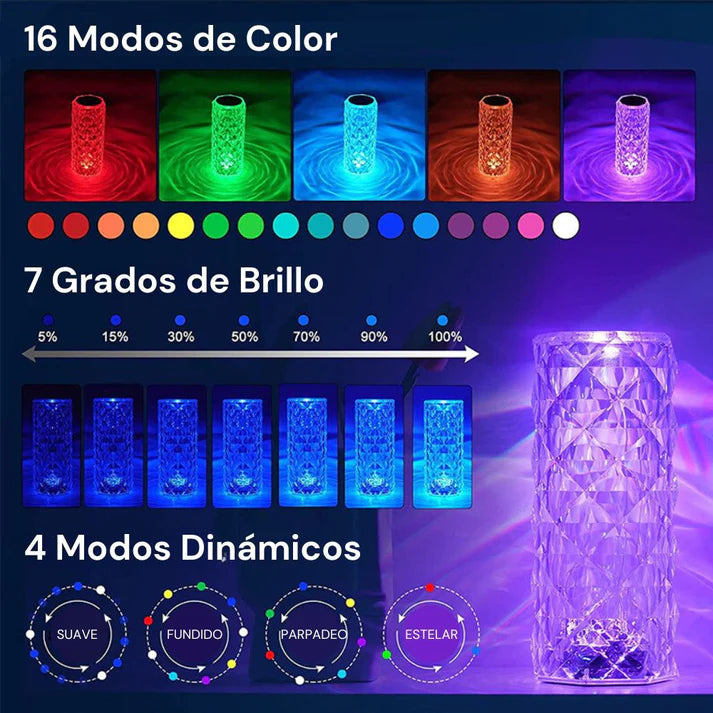 Lámpara CrystaLed® Multicolor - Inalámbrica con 16 Tonos de Luz ✨