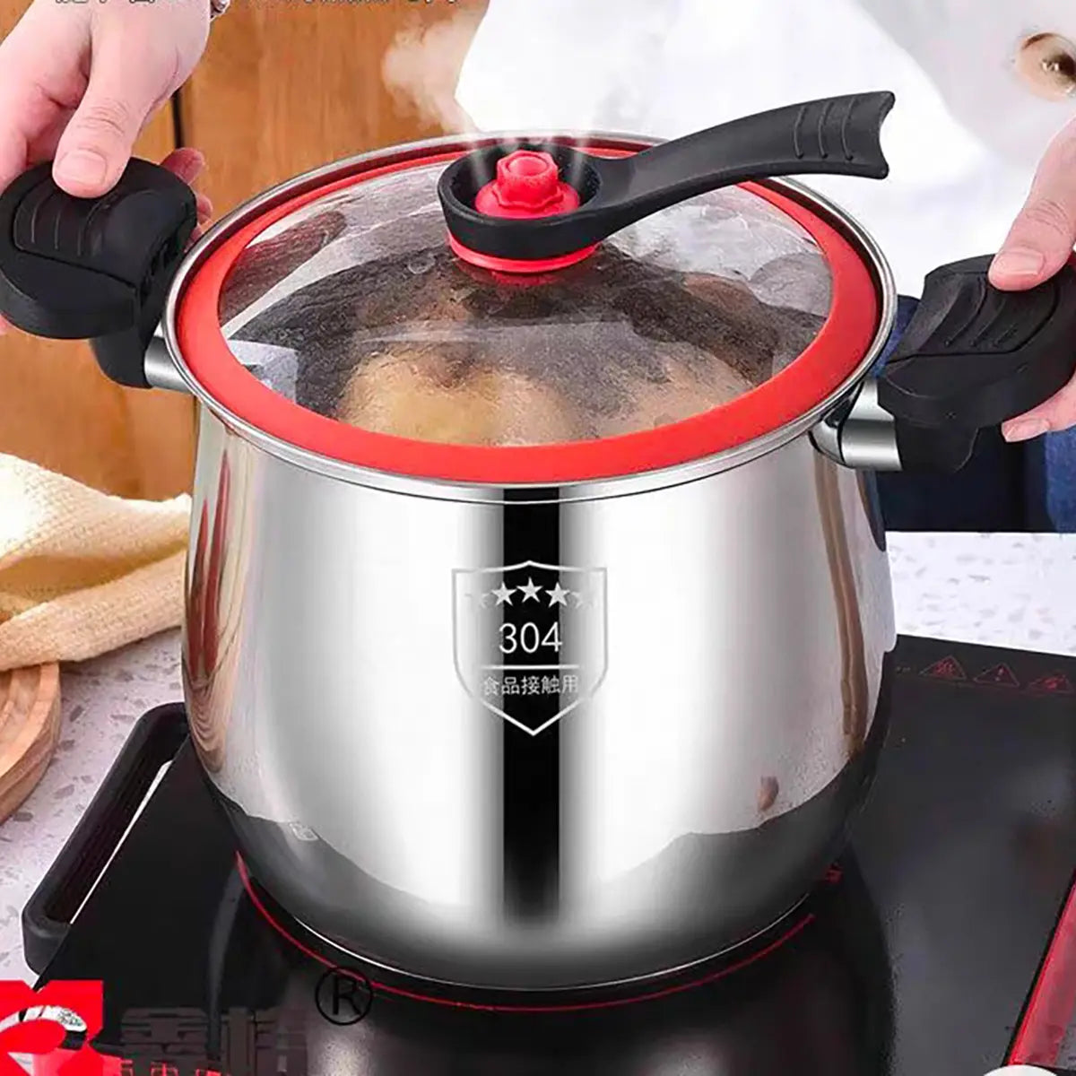 Olla Premium a Presión de Acero Inoxidable 8L