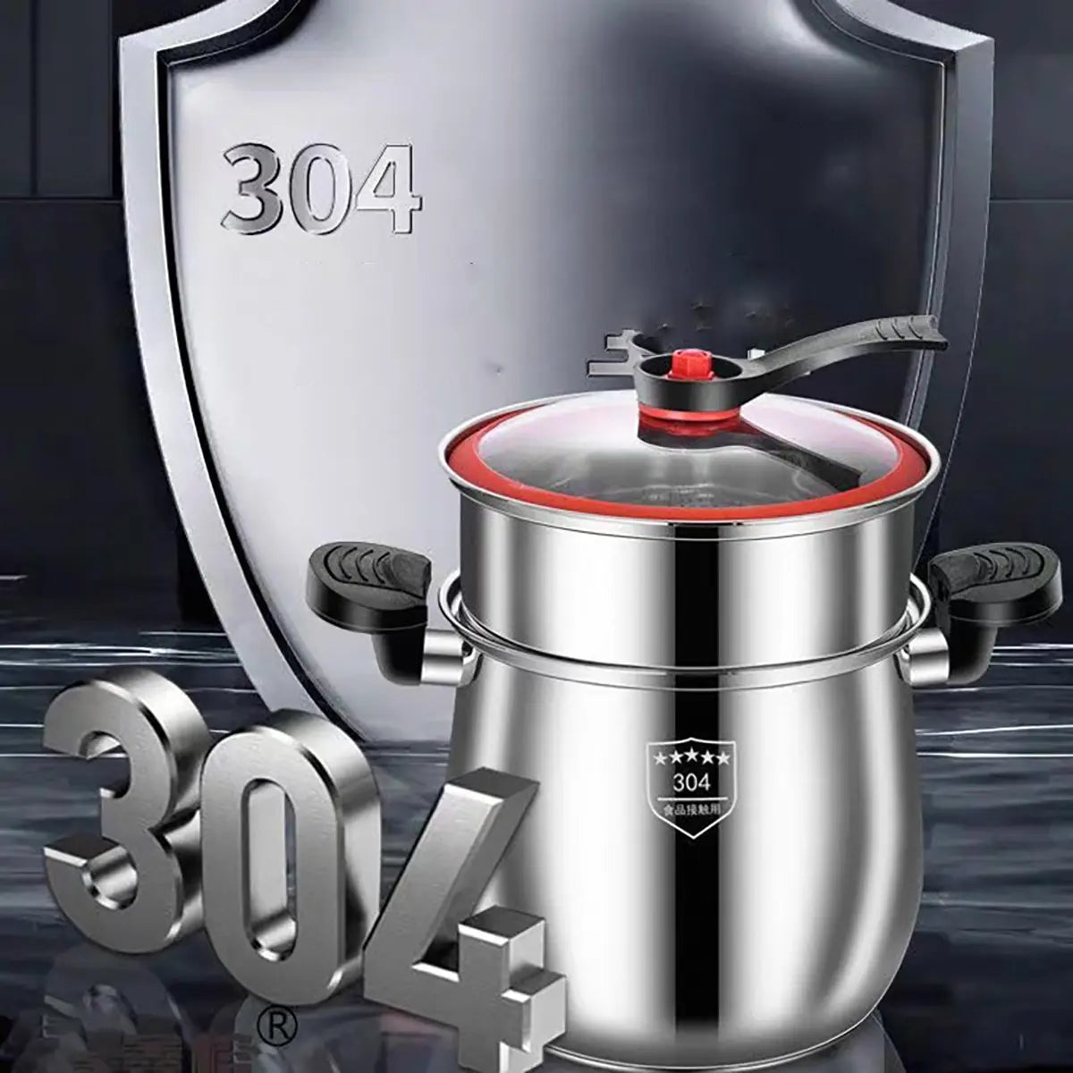 Olla Premium a Presión de Acero Inoxidable 8L