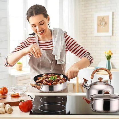Set de Ollas Premium de Acero Inoxidable con Mangos de Madera