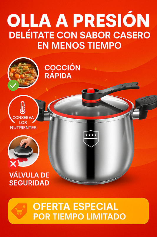 Olla Premium a Presión de Acero Inoxidable 8L