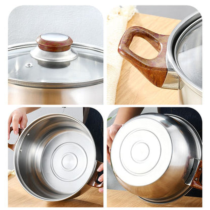 Set de Ollas Premium de Acero Inoxidable con Mangos de Madera