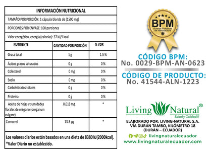 El Antibiótico Natural Más Poderoso - Aceite de Oregano 1500Mg / 100 Cps